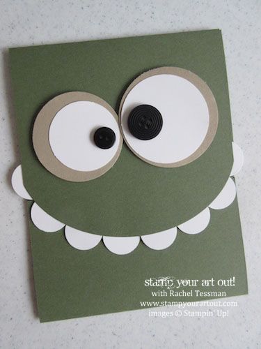 I have a feeling I've Pinned this somewhere, but it's too cute not to make sure I have it. Punch Art Cards, Kraf Diy, Monster Cards, Desain Signage, Boy Cards, Kids Birthday Cards, Birthday Cards Diy, Punch Cards, E Card