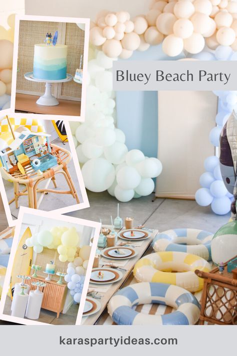 Would you like to go on a beach holiday with Bluey and friends to visit her Beach Cabin?! Welcome to Bluey’s Beach Party! Sponsored by Moose Toys, this party is filled to the brim with darling beach + surf party Inspo! Read on for all the fun! Bluey Pool Birthday Party, Bluey Beach Party, Bluey Pool Party Ideas, Swimming Party Ideas, Pool Party Favors, Bluey Party, Surf Party, Harry Birthday, Beach Birthday Party