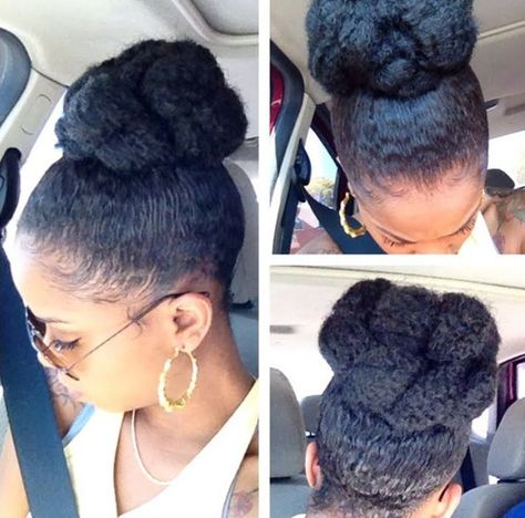 high bun updo hairstyle for black women Hair In A Bun, Cabello Afro Natural, Marley Hair, Bun Updo, Hair Cute, Pelo Afro, Peinados Recogidos, Natural Hair Updo, Updo Hairstyles