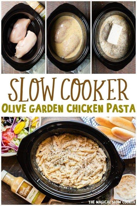 Friday Night Crockpot Dinner, Summer Main Dishes Dinners, Slow Cooker Olive Garden Chicken Pasta, Italian Dressing Chicken Crock Pot, Creamy Italian Chicken Crockpot, Olive Garden Italian Dressing Chicken, Simple Crockpot Chicken Recipes, Olive Garden Chicken Pasta Crockpot, Slowcooker Pasta