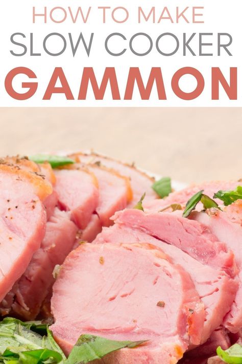 Slow cooker gammon is quick and easy to prepare and tastes fantastic! You can cook the gammon joint in water, cider, apple juice, or even cola! The end result is a soft and tender meat that tastes great. #slowcookergammon #slowcookerrecipes Cooking Gammon In Slow Cooker, Slow Cooker Gammon Recipes, Gammon In Slow Cooker, Gammon Slow Cooker, Vleis Resepte, Slow Cooked Gammon, Vleis Geregte, How To Cook Gammon, Slow Cooker Gammon