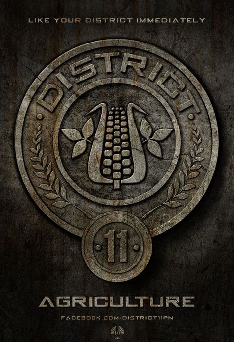 "District 11 is one of the poorer districts, right after District 12 in the nation of Panem. Their job is agriculture- orchards, fields of grain, and cotton surround the district. Almost everything they grow goes to the Capitol." - The Hunger Games trilogy <3 District 11 Hunger Games, Hunger Games Poster, Districts Of Panem, Hunger Games Districts, Hunger Games 2012, Hunger Games Movies, 2012 Movie, Hunger Games 3, Hunger Games Series