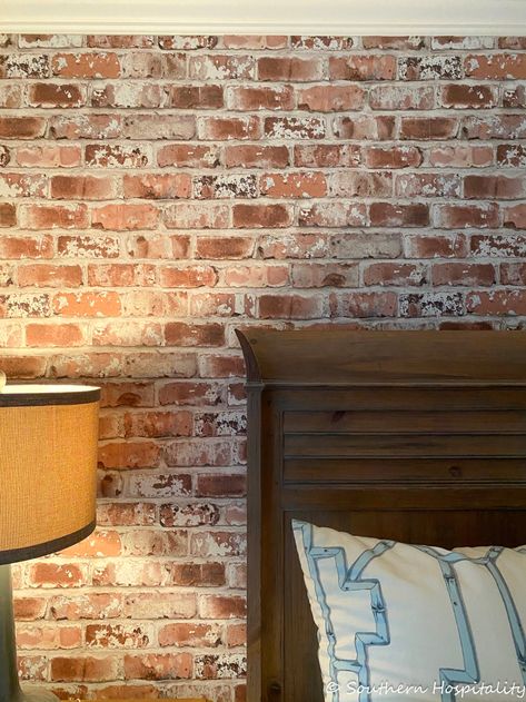 How To Add A Brick Accent Wall, Faux Brick Wallpaper Accent Wall, Removable Wallpaper Brick, Wallpaper Brick Wall Bedroom, Brick Wall Papering Ideas, Brick Sheets Accent Walls, Bathrooms With Brick Wallpaper, Brick Tile Accent Wall, Red Brick Wallpaper Bedroom