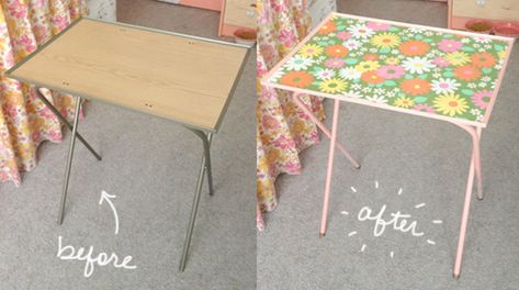 Tv Tray Makeover, Metal Tv Trays, Tray Makeover, Vintage Tv Trays, Tv Tray Table, Tv Tray, Tv Trays, My Workspace, Diy Tv