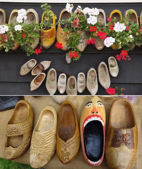 Cult shoes for everyone - Wooden clogs, known in The Netherlands as "klompen", are as quintessentially Dutch as the windmill and tulip. They are worn by the Dutch since the 13th century. And these wooden shoes have been keeping feet injury free for hundreds of years. Farmers and factory workers wear them to protect their feet from stray hooves and dropped tools. It's kinda funny though to imagine a cow stepping on your foot, lol ~.~ Dutch Wooden Shoes, Foot Injury, Wooden Clogs, A Cow, Wooden Shoes, Altered Art, The Netherlands, Mule Shoe, Tulips