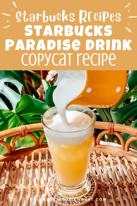 Paradise Drink Starbucks, Starbucks Paradise Drink, Vanilla Cold Foam, Paradise Drink, Copycat Starbucks Drinks, Drink Starbucks, Starbucks Drinks Diy, Disney Movie Night, Pineapple Drinks