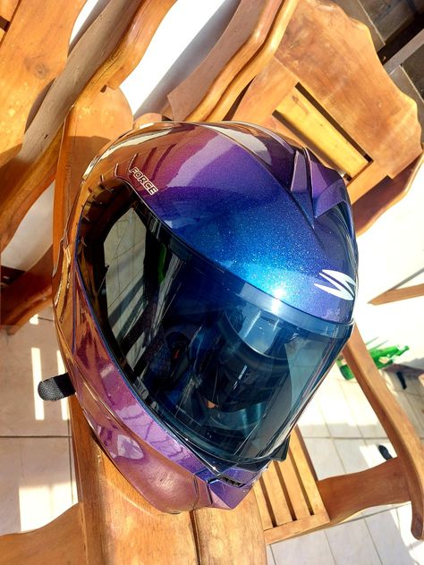 Purple Motorcycle Helmet, Neon Helmet, Purple Helmet, Purple Motorcycle, Motorbike Gear, Purple Bike, Racing Helmets, Helmet Design, Bike Helmet