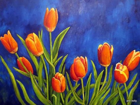 Orange Tulips Painting, Irish Artists, Paintings Of Flowers, Tulip Drawing, Floral Art Paintings, Flowers Paintings, Tulip Painting, Sketches Pencil, Orange Tulips