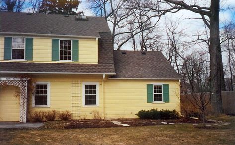 before-yellow-grand-colonial-manor-fde499a5 Colonial Remodel Exterior, Colonial House With Front Porch, Colonial Home Exteriors, Dutch Colonial Exterior, Side Hall Colonial, House With Front Porch, Colonial Renovation, Colonial Remodel, Front Porch Remodel