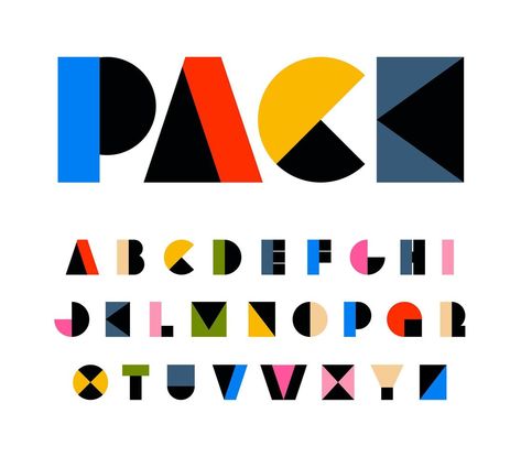 Shape Typography, Bauhaus Font, Carnival Font, Geometric Letters, Bauhaus Logo, Geometric Alphabet, Logo Funny, Rainbow Colors Art, Toys Logo