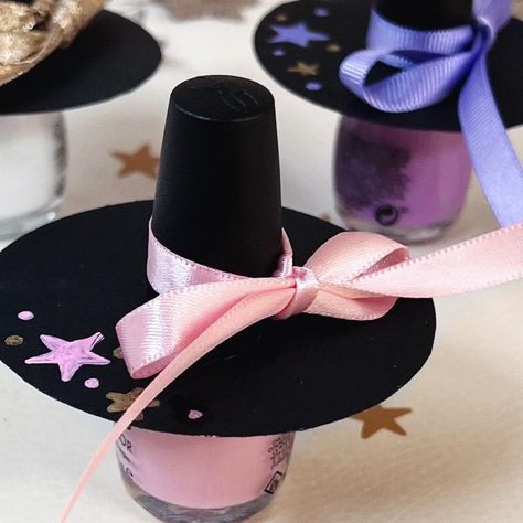 Nail Polish Party Favors, Wicked Party Favors, Witch Party Favors, Diy Witch Hat, Nail Polish Party, Wicked Party, Nail Polish Favors, Witches Night, Diy Witch