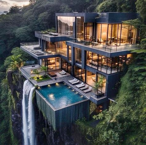 Concrete Home Design, Vacation Villa, House Outside Design, Luxury Villas, Forest House, House Architecture Design, Dream Vacation, Luxury Villa, Dream Home Design