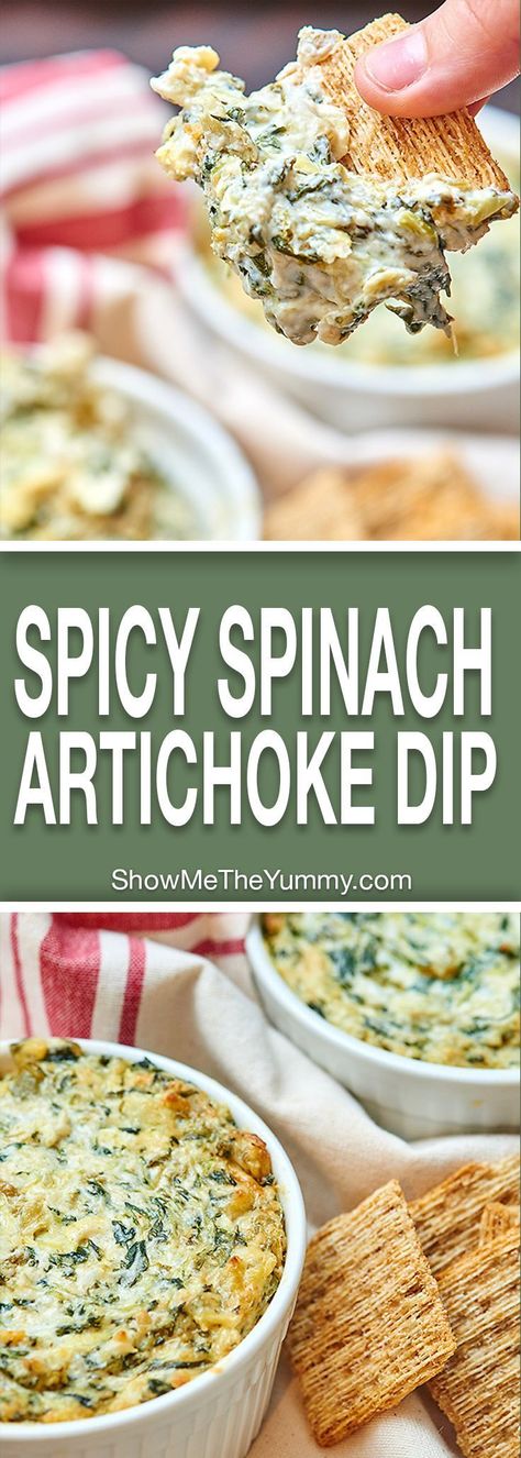 Spicy Spinach Artichoke Dip, Hot Spinach Artichoke Dip, Appetizers Chicken, Veggie Dips, Spicy Spinach, Dip Appetizers, Crockpot Appetizers, Spinach Artichoke Dip, Types Of Cheese