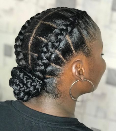 Gel Updo with Messy Bun Alia Hairstyles, Braided Updo For Black Women, Gray Braids, Exercise Hair, Updo Hairstyles For Black Women, Black Hair Bun, Braids Updo, Flat Twist Hairstyles, Hairstyles For Black Hair