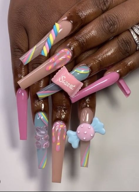 Pink Cute Nails, Tiffany Nails, Funky Nail Designs, Fruit Nail Art, Nails Flowers, Crazy Nail Art, Halloween Acrylic Nails, Acrylic Nail Set, Magic Nails