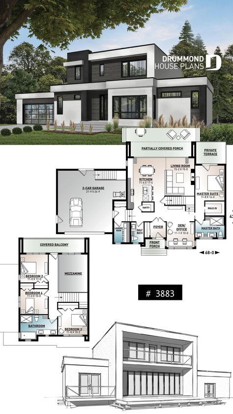 Latest Modern House Plans - Homeplan.cloud 5BA Cubic House, Modern House Floor Plans, Two Story House Plans, 4 Bedroom House Plans, Casas The Sims 4, Modern Style House Plans, Sims House Plans, House Construction Plan, House Layout Plans