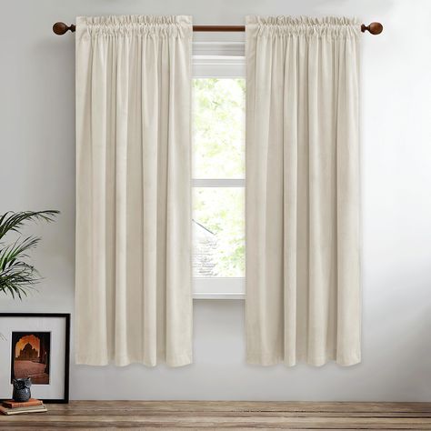 PRICES MAY VARY. WELL MADE: Sold as 2 panels, each measuring width 52" x length 72" (from top edge of installed rod to bottom). Dual rod pocket top designed curtains can be hung on rod or with curtain clips for adjustable length, creating different styles easily. LUXURY DECOR: StangH plush velvet curtains with striking appearance are silky smooth, soft, draped and very pleasant to touch. Offered in charming tones and hues, they are easily blend into any style setting to make your spaces look mor Soft Beige Bedroom, Beige Velvet Curtains, Curtains Farmhouse, Kitchen Window Curtains, Small Window Curtains, Privacy Curtains, Beige Bedroom, Small Window, Curtain Clips