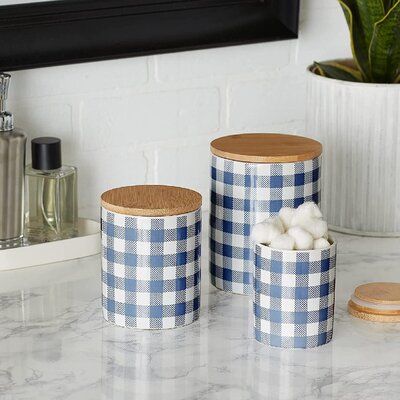 Heavy-duty ceramics are dishwasher safe. For the bamboo lids, simply remove the silicone attached along the lid, hand wash with soap and rinse with water. Wrap the silicone around the lid again and seal it back up to use again. Colour: Blue 3 Piece Kitchen Canister Set, Ceramic Canister Set, Kitchen Storage Canisters, Kitchen Canister Set, Ceramic Canister, Storage Canisters, Stuffed Animal Storage, Kitchen Canisters, Ceramic Kitchen