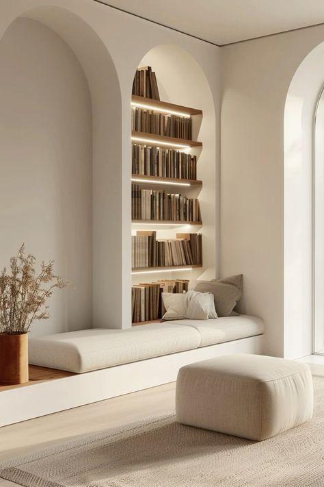 Interior Design Home Library, Functional Design Interior, Home Library Designs, Designer Interior Home, Modern Interior Designs For Homes, Modern Living Room Design Interiors, Library In Living Room, Living Room With Library, Library Ideas For Home