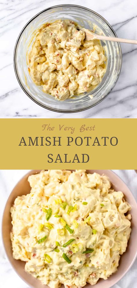 Amish Potato Salad is a summer time staple. This yummy side dish recipe is made with chunks of potatoes, onion and red pepper tossed in a sweet and tangy dressing. Amish Potato Salad is the best for serving at backyard barbecues and cookouts, and it is so quick and easy to prepare; it only takes twenty minutes to make! Potato Salad With Sweet Relish, Amish Potato Salad Recipe, Amish Potato Salad, Delicious Potato Salad, Amish Potato Salads, Red Potato Salad Recipe, Potatoes Salad, Potatoe Salad, Potato Salad Dressing