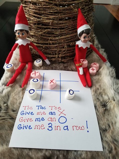 Elf Playing Tic Tac Toe, Elf On The Shelf Ideas Tic Tac Toe, Tic Tac Toe Elf On The Shelf, Elf On The Shelf Tic Tac Toe, Elf Tic Tac Toe, Elf On The Shelf Marshmallow, Elf On The Shelf Pet Ideas, Elf Shelf, Awesome Elf On The Shelf Ideas