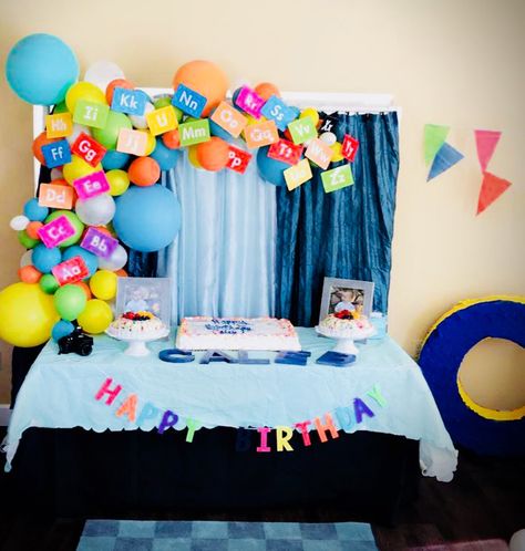 Letter Themed Birthday Party, Abc Theme Birthday Party Ideas, Abc Birthday Theme, Alphabet Lore Birthday Party, Abc Theme Birthday Party, Abc 123 Birthday Party Ideas, Alphabet Themed Birthday Party, Alphabet Birthday Parties, Abc Birthday Parties