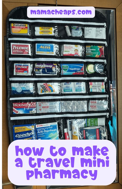 How to Make a Mini Vacation Pharmacy for Traveling Hotel Organization Hacks, Mini Pharmacy, Travel Minis, Packing Vacation, Travel Medicine Kit, Cruise Hacks, Medicine Kit, Medication Organization, Travel Prep