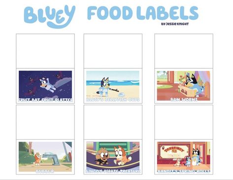 Bluey party food labels | 2nd birthday party themes, Boy birthday party themes, Party invitations kids Bluey Party Food Labels Printable, Bluey Birthday Food Labels, Marceline Birthday, Bluey Party Food Labels, Bluey Food Labels, Bluey Printables, Bluey Birthday Party Food, Bluey Party Food, Frozen Birthday Party Food