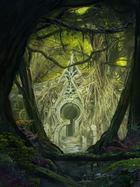 Landscapes of Tal'dorei Part 1, Kent Davis on ArtStation at https://www.artstation.com/artwork/nq8go Elven City, Concept Art Landscape, Forest Scenery, Forest City, Temple Art, Landscape Concept, Forest Path, Fantasy Forest, Fantasy Setting