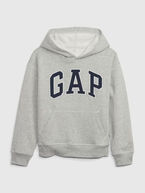 Soft knit cotton-blend hoodie.  Hooded neckline.  Long sleeves with banded cuffs.  Gap arch logo at front.  Front kanga pocket.  Banded hem.  Straight, easy fit.  Hits at the hip. Sporty And Rich Aesthetic, Hoodie Gap, Express Outfits, Gap Kids Boys, Arch Logo, Kids Fleece, Men Sweatshirt, Cute Preppy Outfits, Vintage Soft