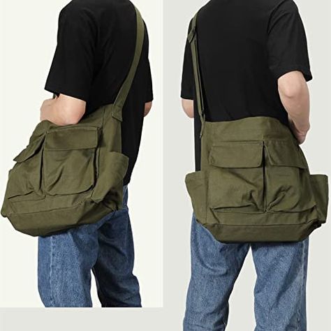 Linked!!~ Eco-friendly Large Capacity Satchel Shoulder Bag, Functional Green Shoulder Bag With Anti-theft Pocket, Khaki Military Style Bag With Pockets, Military Style Canvas Shoulder Bag For Daily Use, Army Fatigue, Military Messenger Bag, Laptop Shoulder Bag, Hobo Crossbody Bag, Laptop Bag For Women