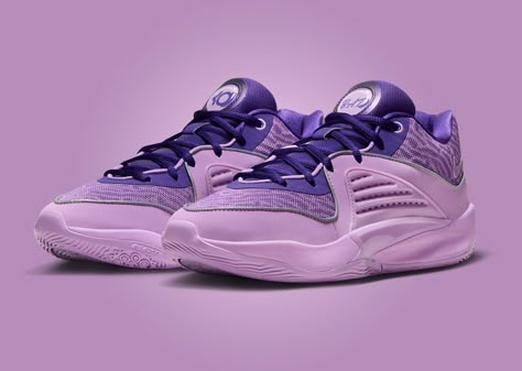 The Nike KD 16 B.A.D. Releases December 2023 Kd 16, Cheap Volleyball Shoes, Bball Shoes, Hoop Shoes, Nike Volleyball Shoes, Purple Basketball Shoes, Purple Basketball, Volleyball Sneakers, Best Volleyball Shoes