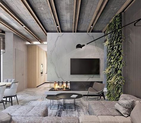 Concrete Ceiling Modern Furniture Design, Furniture Design Ideas, Concrete Ceiling, Accent Walls In Living Room, 아파트 인테리어, Design Room, Living Room Ceiling, Design Living Room, Living Room Colors