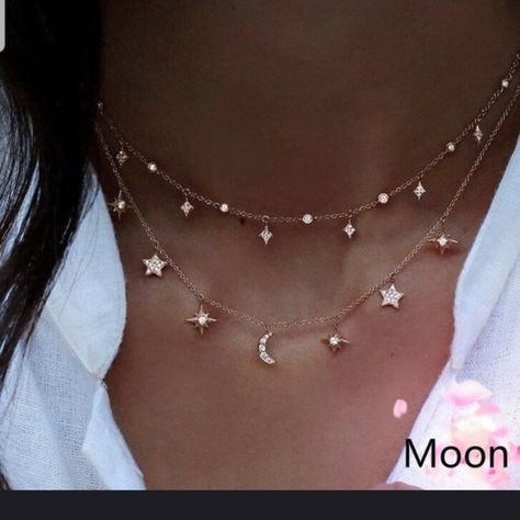 Beautiful Star And Moon Multilayer Crystal Necklace In Rose Gold. Necklace Has An Extension On The Clasp. Very Shiny And Brilliant. Nwt Night Necklace, Boho Styl, Star And Moon Necklace, Long Pearl Necklaces, Bling Necklace, Bohemian Accessories, Pearl Jewelry Necklace, Boho Accessories, Jewelry Style