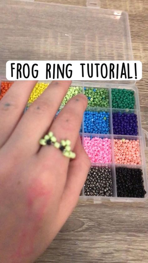 Frog ring tutorial! | Diy beaded rings, Seed bead jewelry tutorials, Seed bead bracelets tutorials How To Make Bead Rings, Frog Ring Tutorial, How To Make Rings With Beads, Seed Bead Rings Tutorial, Bead Rings Tutorial, Seed Bead Rings, Colorful Chameleon, Seed Bead Jewelry Tutorials, Make Clay Beads