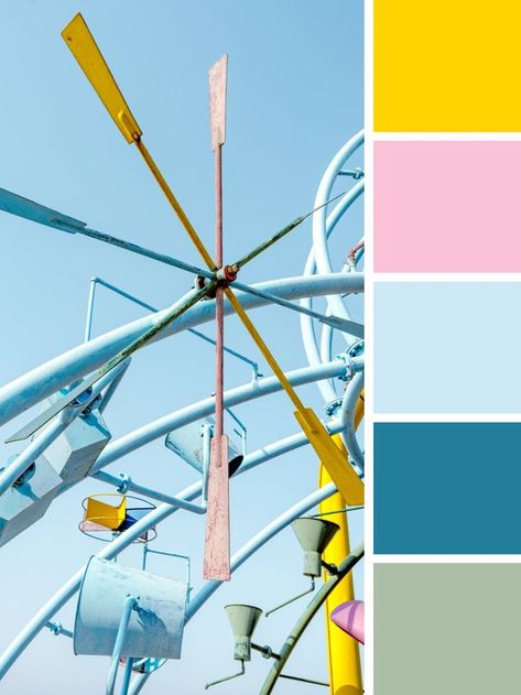 Looking for a fresh color palette ideas? Try light blue, yellow and pink! This color scheme can be used in interior design, digital or web design ot in SMM purposes. Really beautiful combination! Yellow Palette, Color Palette Ideas, Yellow Colour Scheme, Color Palette Yellow, Light Blue Aesthetic, Fresh Color Palette, Palette Ideas, Fantasy Background, Summer Color Palette