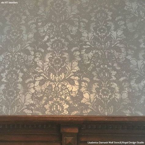 Pola Stensil, Stencil Wallpaper, Damask Wall Stencils, Wall Stencils Diy, Damask Decor, Damask Wall, Vintage Style Decor, Royal Design Studio Stencil, Wall Stencil Patterns