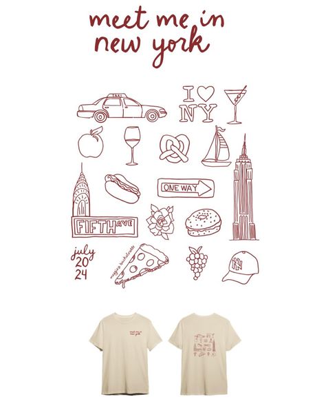 Meet me in New York🚕❤️ A moment for the custom t-shirts I made for my bachelorette weekend🍷 I wanted to combine icons from both The Finger Lake region of upstate New York, where I had my bachelorette, and New York City, where my friends will join me to celebrate the wedding! “Meet me in New York” felt fitting for both parts of the celebrations, and hopefully generic enough that my girls could wear this shirt whenever they please without screaming “I got this shirt at a bachelorette party.”😂 S... New York Bachelorette Party Ideas, Bachelorette In New York City, New York Bachelorette Party, Meet Me In New York, New York Bachelorette, Nyc Bachelorette Party, Nye Theme, Nyc Bachelorette, City Bachelorette