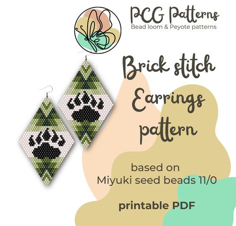 Brick Stitch Bracelet Pattern, Paw Print Seed Bead Earrings, Wolf Seed Bead Earrings, Bigfoot Beaded Earrings, Beaded Bear Paw, Native American Beaded Wolf Earrings, Brick Stitch Earrings Pattern, Brick Stitch Tutorial, Brick Stitch Earrings Pattern Perles & Co