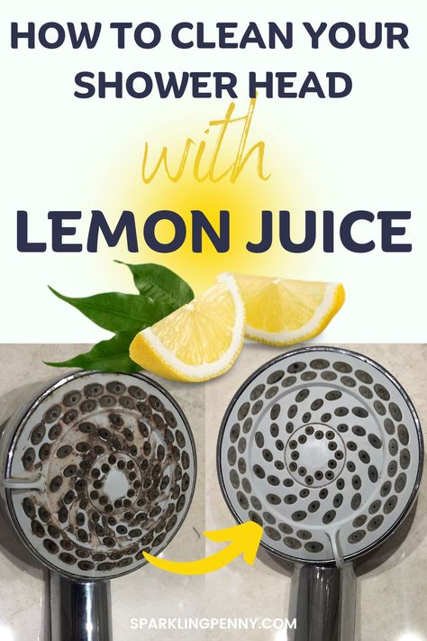 shower heads Wash Towels With Vinegar, Shower Head Cleaner, Lemon Hacks, Using Lemons, Cleaning Shower Head, Lemon Juice Uses, Natural Showers, Natural Cleaning Solutions, Baking Soda And Lemon