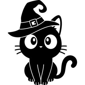 Design Store Product ID D-375752 Cat With Hat, Moldes Halloween, Chat Halloween, Cricut Halloween, Halloween Silhouettes, Cat Clipart, Halloween Drawings, Cat Silhouette, Diy Cricut