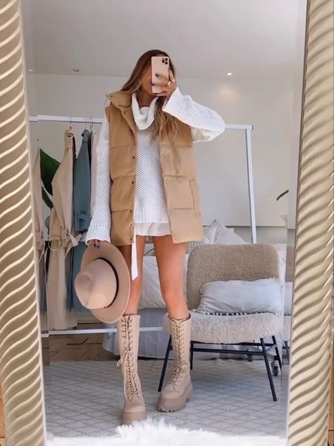 Beige Long Boots Outfit, Brown Combat Boot Outfits, Nude Combat Boots Outfit, Beige Combat Boots Outfit, Long Boots With Dress, Nude Boots Outfit, Brown Combat Boots Outfit, Cream Boots Outfit, Chunky Boots Outfit