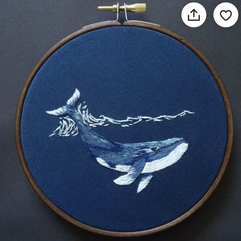 Blue Whale Embroidery, Whale Embroidery Design, Ocean Wave Embroidery, Blue Embroidery Ideas, Orca Embroidery, Sea Embroidery Ideas, Embroidery On Blue Fabric, Ocean Embroidery Patterns, Whale Embroidery Pattern