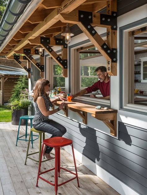 Outdoor Bar Window, Kitchen Pass Through Window, Pass Through Kitchen, Kitchen Window Bar, Kitchen Pass Through, Tapsilog, Bar Window, Pass Through Window, Michigan Cottage