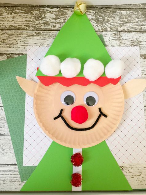 Celebrate the elf with your toddlers & preschool kids and make this Christmas Elf paper plate craft that will get your kids even MORE excited about holidays Juleverksted For Barn, Elf Crafts, Kerajinan Diy, Paper Plate Craft, Paper Plate Crafts For Kids, Christmas Crafts For Toddlers, Christmas Arts And Crafts, Fun Christmas Crafts, Christmas School