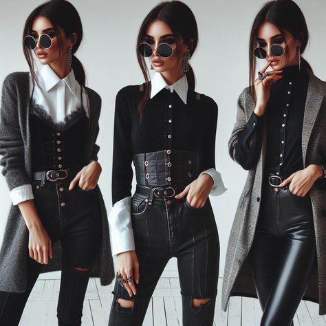 Edgy Business Professional Outfits, Bustier Layering Outfit, Gothic Chic Outfit, Edgy Professional Outfits Corporate Goth, Elegant Grunge Outfits, Grunge Work Outfit Corporate Goth, Dark Outfits Edgy, 70s Alternative Fashion, Edgy Professional Outfits