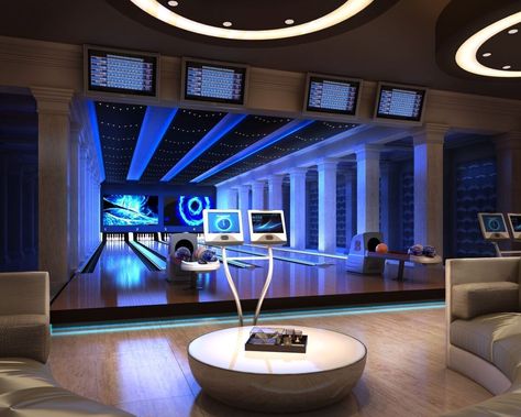 Bowling alley inside Miami's hottest new residential complex: The Estates at Acqualina Home Bowling Alley, Cross Fitness, Hidden Room, Luxury Concierge, Gaming Area, Man Cafe, Dream Basement, Sunny Isles Beach, Dream Mansion