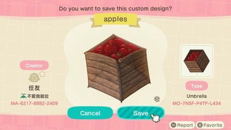 Animal Crossing Thanksgiving Designs, Animal Crossing Thanksgiving, Fall Acnh, Acnh Custom Design, Apple Crate, Thanksgiving Designs, Apple Crates, Acnh Designs, Acnh Codes