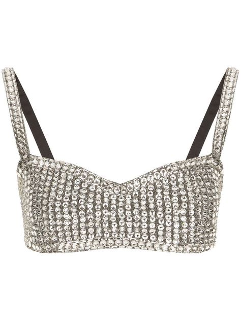 silver-tone silk blend crystal embellishment spaghetti straps V-neck rear zip fastening Sparkly Outfits, Embellished Crop Top, Cropped Tops, Dolce E Gabbana, Crystal Embellishment, Bra Top, Ballet Flat Shoes, Stage Outfits, Pump Sandals