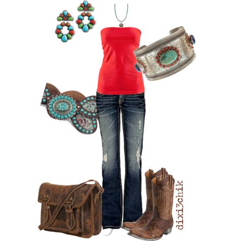 Boots, created by dixi3chik on Polyvore Western Chic Outfits, Summer Clothes Collection, Look Jean, Country Girl Style, Country Fashion, Outfits Polyvore, Western Chic, Cowgirl Outfits, Cowgirl Style